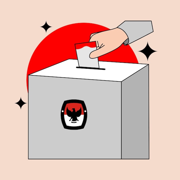 insertando a mano las papeletas de votación en la caja electoral indonesia