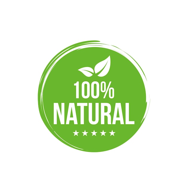 Insignia de 100 alimentos naturales. Etiqueta o logotipo del producto del icono verde Eco Nature Vector