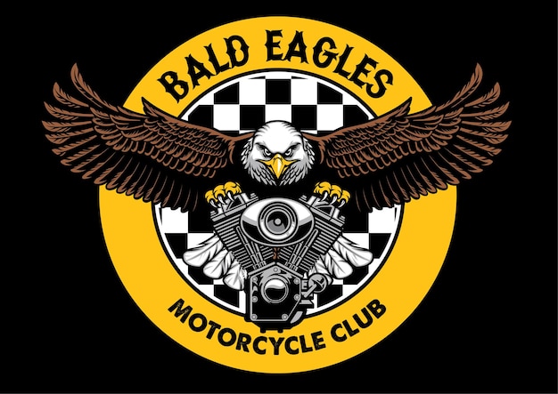 Insignia de águila calva agarra el motor de la moto