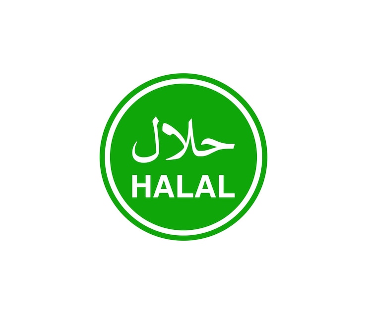 Vector insignia de alimentos halal aprobada icono vectorial de alimentos halal sticker para alimentos que etiquetan aplicaciones de alimentos