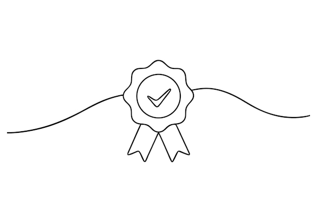 Insignia de arte de línea con marca de comprobación y cintas