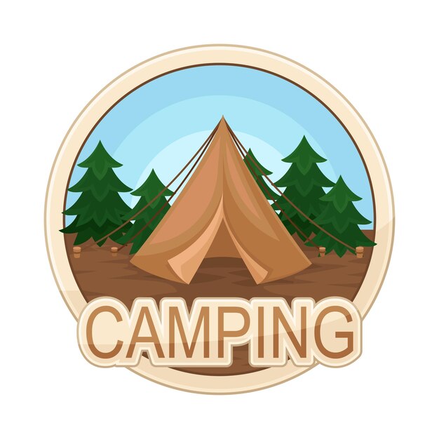 Insignia de aventura de montaña en forma de círculo con objeto vectorial de tienda de campaña Exploración y concepto de campamento