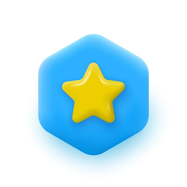 Insignia azul con estrella amarilla en estilo minimalista de dibujos animados en 3d garantía de calidad y mejor icono de producto