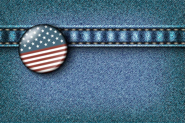 Vector insignia con la bandera americana en la textura de los jeans