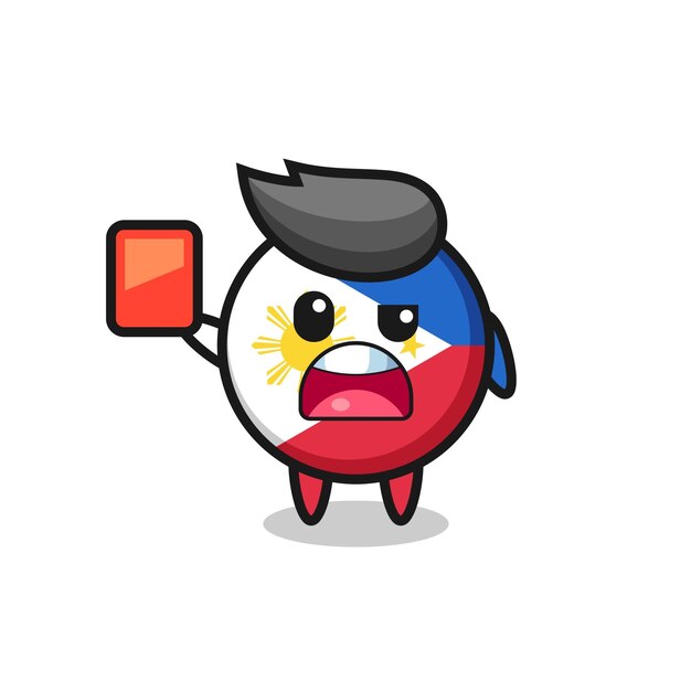 Insignia de la bandera de Filipinas linda mascota como árbitro dando una tarjeta roja