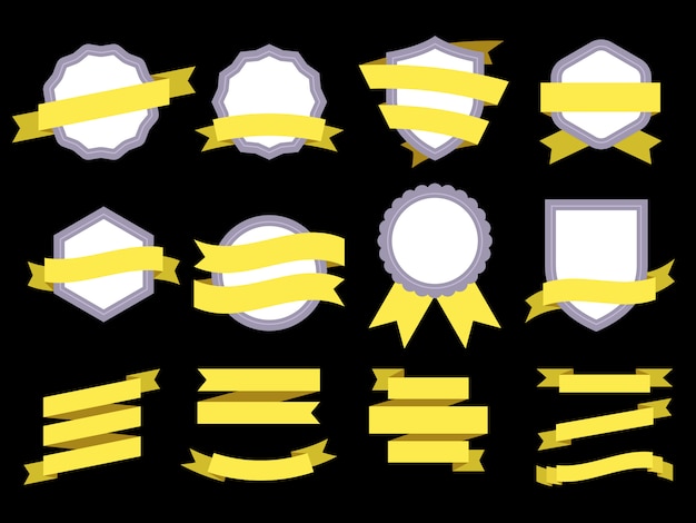 Insignia de banner de cinta plana. Marcos y cintas genuinos. Conjunto de logotipo