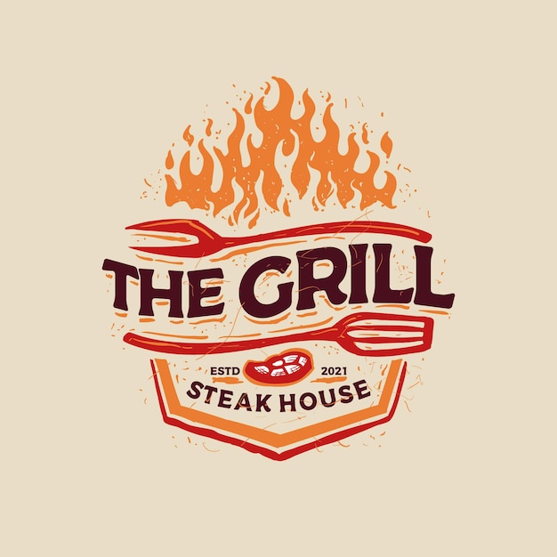 Vector insignia de barbacoa emblema logo the grill steak house