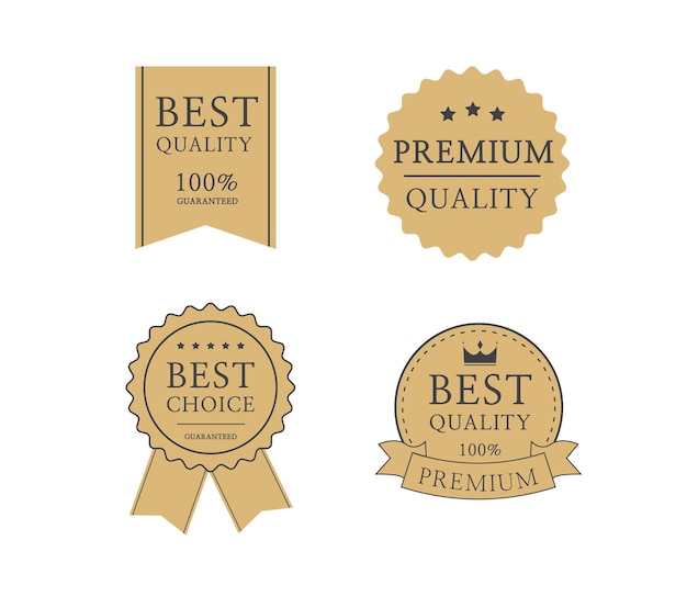 Insignia de calidad premium Insignia del certificado premium Etiqueta de mejor vendedor Etiqueta de oro Signo de sello Estampilla adhesiva