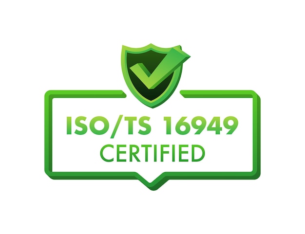 Vector insignia de certificación iso ts 16949, icono. sello de certificación. ilustración de vector de diseño plano.