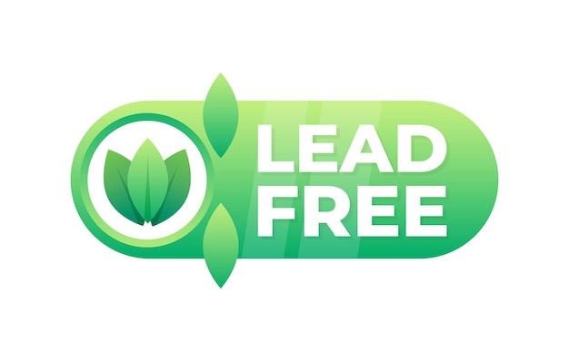 Insignia de certificación sin plomo con hojas verdes y texto que simboliza productos ecológicos y seguros