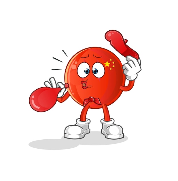Insignia china pantomima soplando globo. vector de mascota de dibujos animados