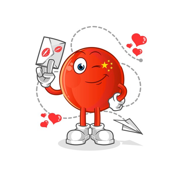 La insignia china sostiene la ilustración de la carta de amor. vector de personaje