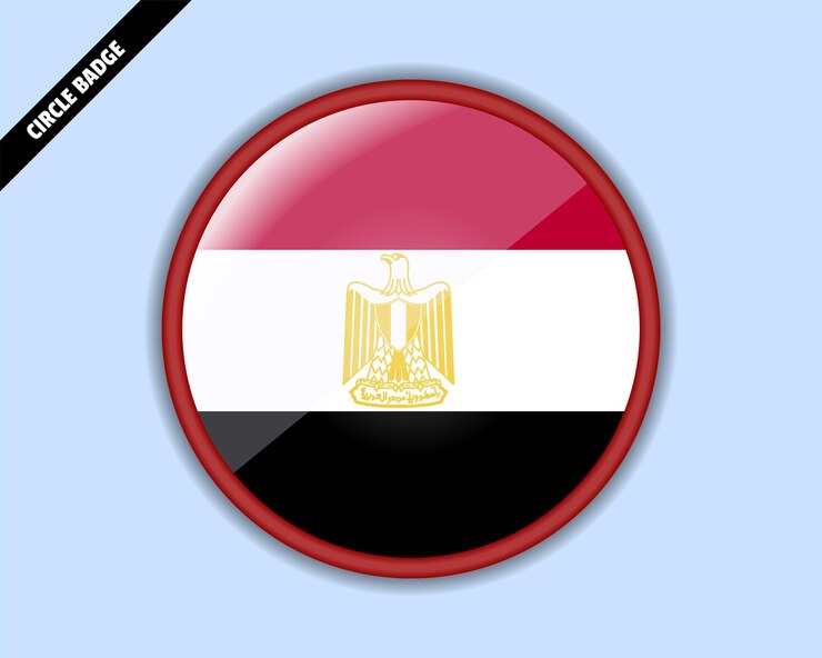 Vector insignia del círculo de la bandera de egipto diseño vectorial signo redondeado con reflexión