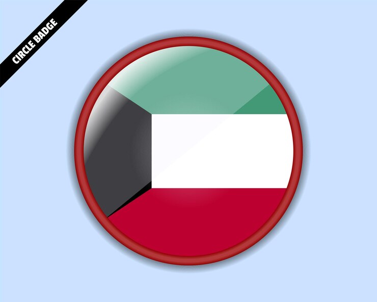 Vector insignia del círculo de la bandera de kuwait diseño vectorial signo redondeado con reflexión
