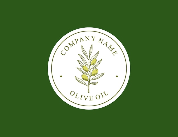 Insignia de círculo de diseño de logotipo de aceite de oliva dibujado a mano vintage