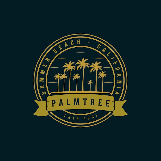 Insignia del círculo retro del diseño del icono de la plantilla del ejemplo del vintage del logotipo de la palma o del coco