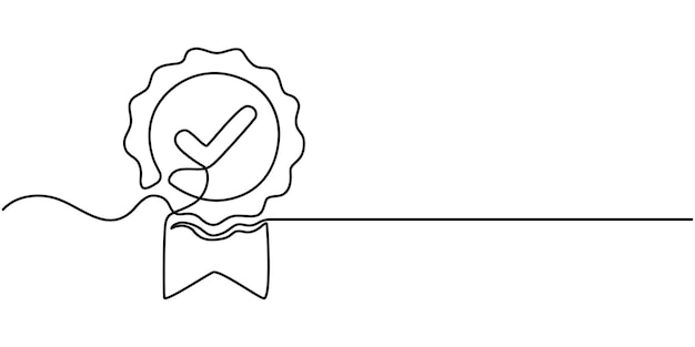 Insignia de concesión dibujo de línea continua Signo de comprobación de aprobación Certificado línea de contorno Vector