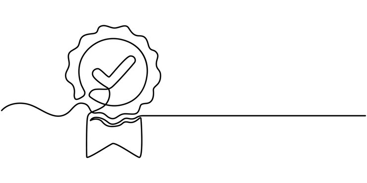 Vector insignia de concesión dibujo de línea continua signo de comprobación de aprobación certificado línea de contorno vector