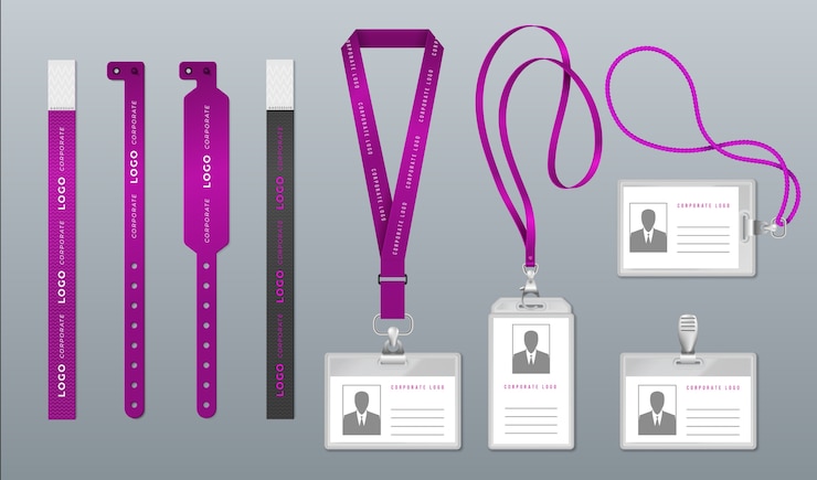 Insignia de cordón realista. Maqueta de tarjeta de identidad, pase de acceso a la cinta para eventos y festivales, identificación de acreditación.