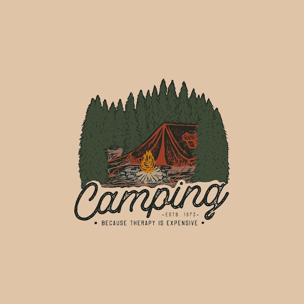Insignia de desierto colorido dibujado a mano con paisaje de montaña