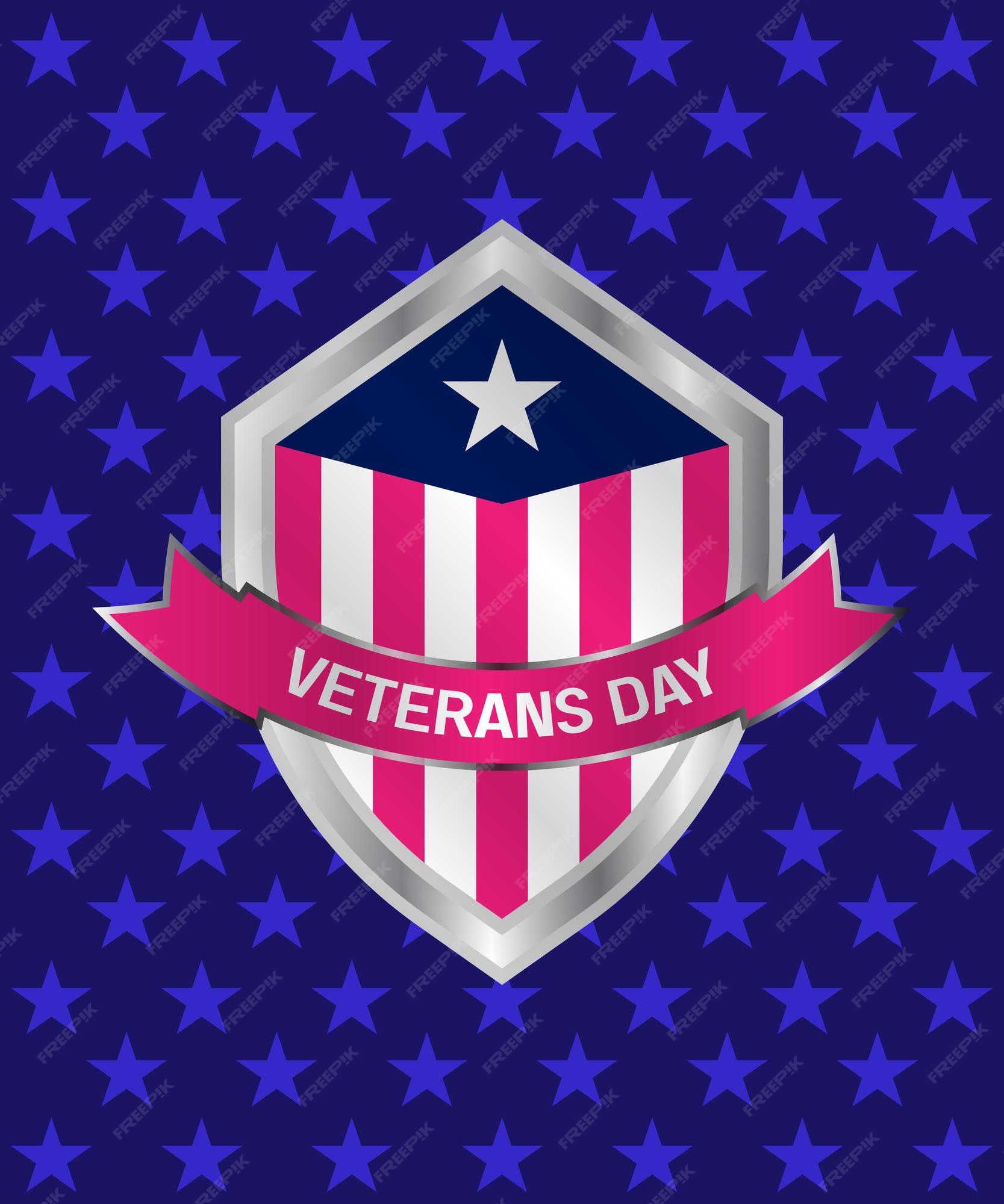 Insignia del día del veterano escudo Vector Premium