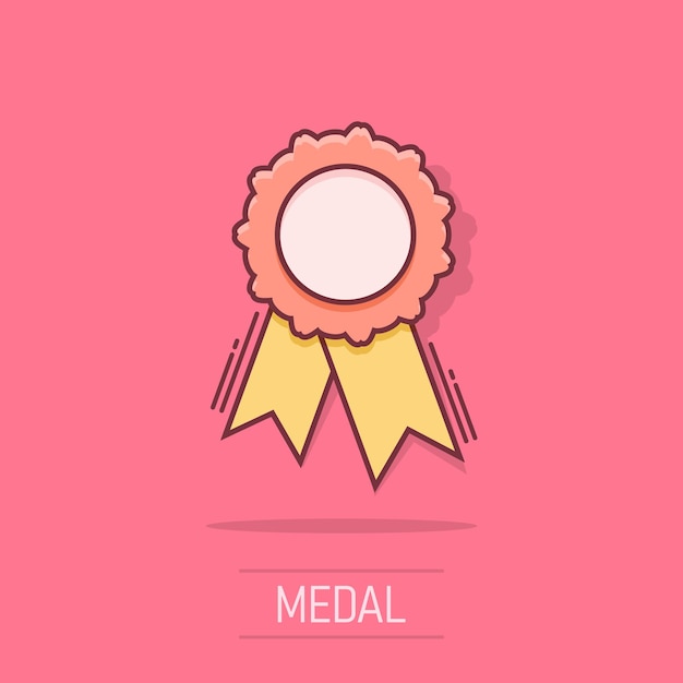 Insignia de dibujos animados de vector con icono de cinta en estilo cómico pictograma de ilustración de signo de medalla de premio Concepto de efecto de salpicadura de negocio de campeón