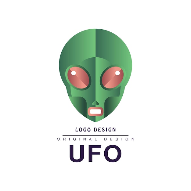 Insignia de diseño original del logotipo UFO con vector de cabeza alienígena Ilustración aislada en un fondo blanco