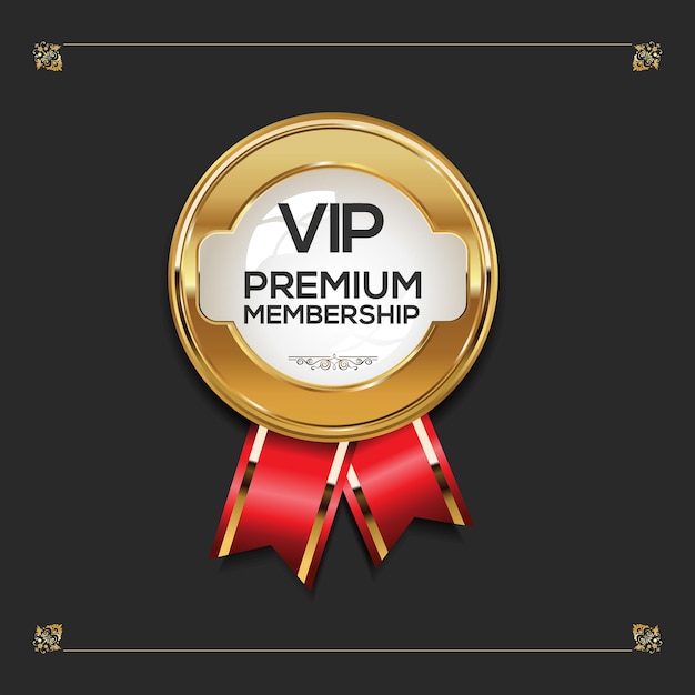 Insignia dorada de membresía premium vip sobre fondo negro