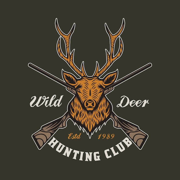 Insignia de emblema de caza y aventura de ciervos vintage