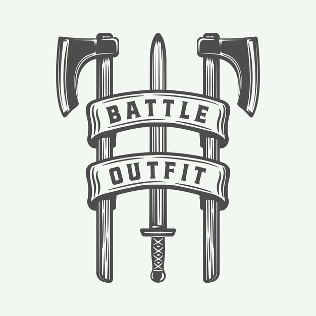 Insignia de emblema de etiqueta de logotipo motivacional de vikingos vintage en retro