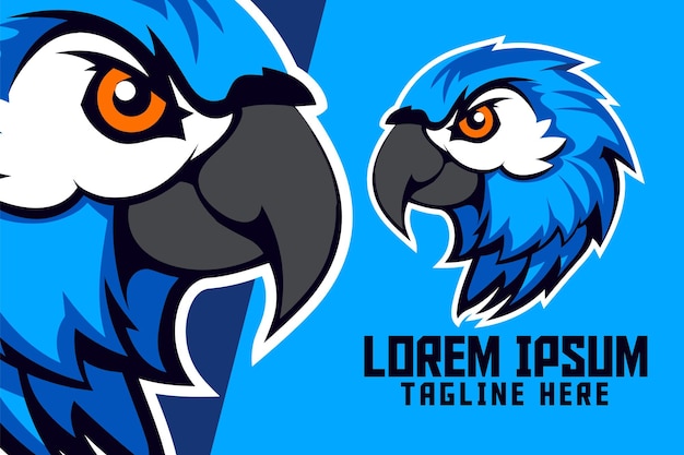 Insignia Emblema del logotipo de la mascota del loro Un icono de pájaro azul en plantilla de animales deportivos y deportivos