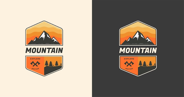 Insignia del emblema de Mountain Adventure. Senderismo Camping al aire libre Plantilla de diseño de logotipo