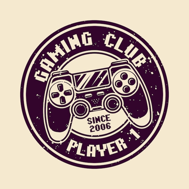 Insignia, emblema o logotipo redondo del vector del juego con la ilustración aislada del gamepad de la consola