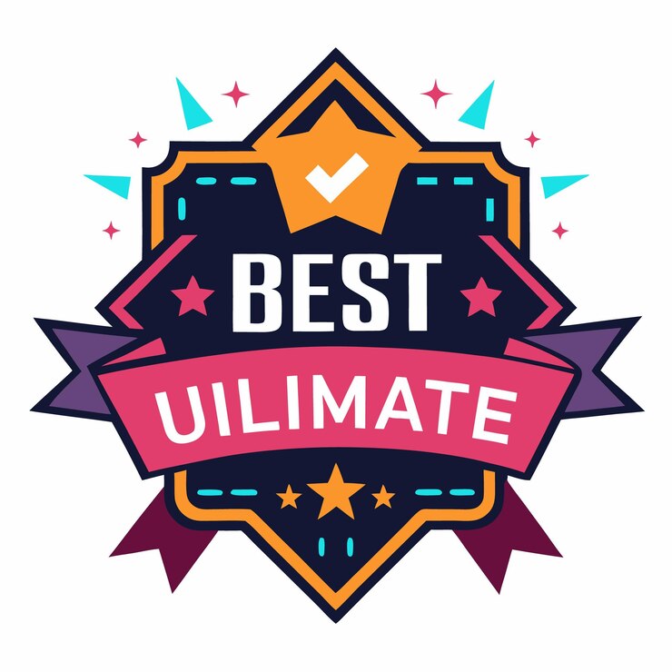 Vector insignia de escudo de colores con el texto "best ultimate" en el interior