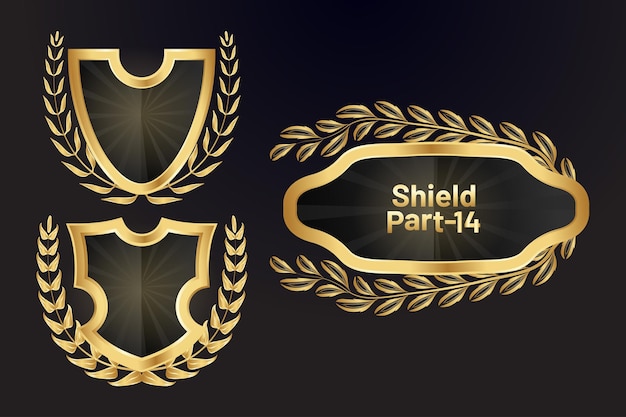 Insignia de escudo dorado con diseño vectorial de hojas doradas