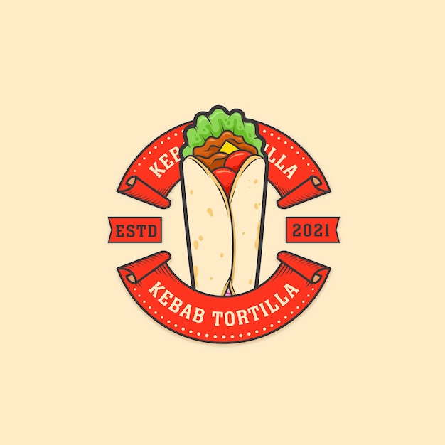 Insignia de estilo circo de plantilla de logotipo de tortilla de kebab