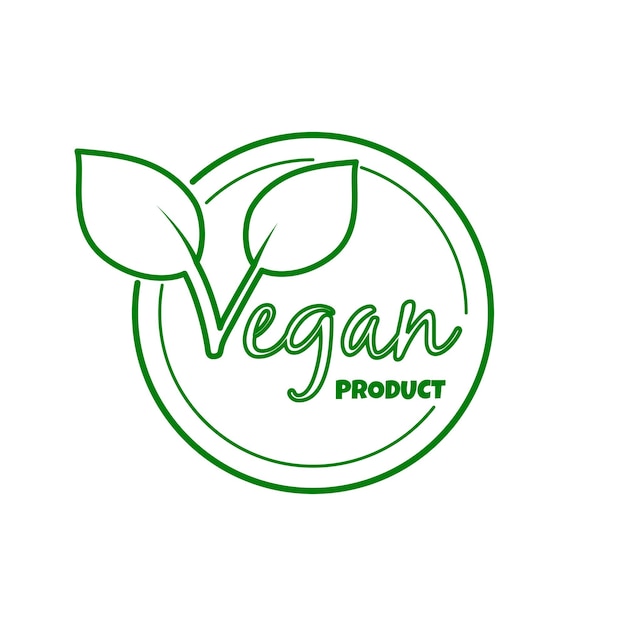 Vector insignia de etiqueta adhesiva de producto vegano y logotipo icono de ecología plantilla de logotipo con hojas para comida vegana ilustración vectorial aislada en fondo blanco