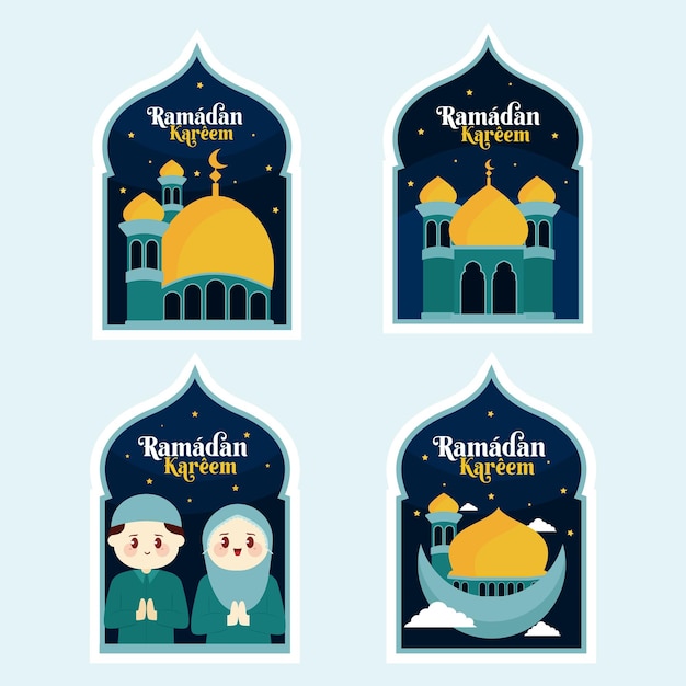 Insignia de etiqueta islámica ramadan kareem en ilustración plana