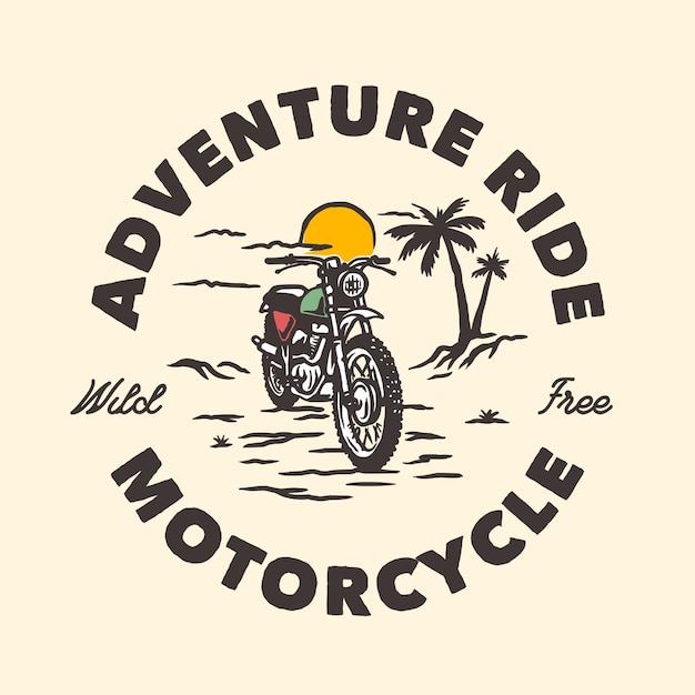 Insignia de etiqueta de logotipo de club de surf de motocicleta vintage dibujada a mano