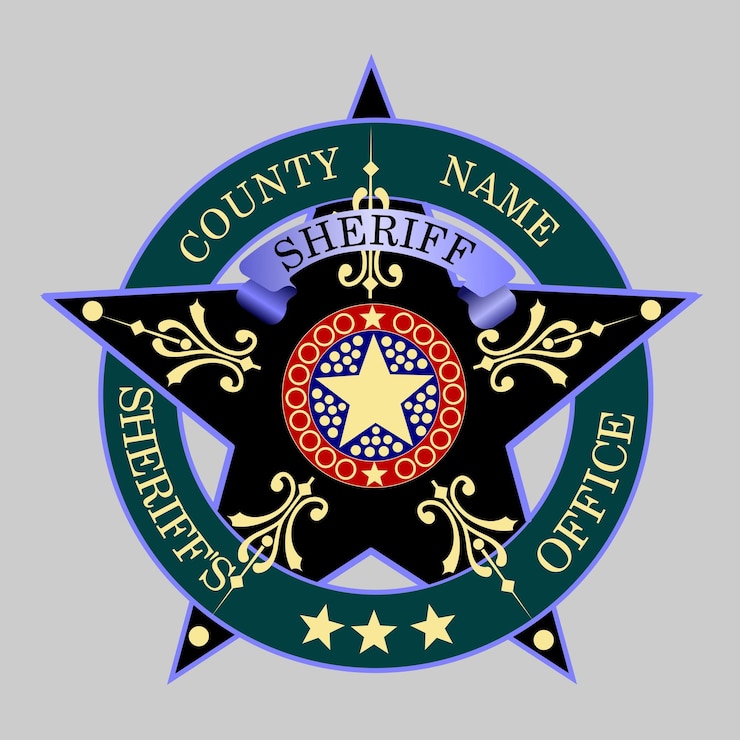Vector insignia genérica de sheriff personalizable con un águila calva y áreas editables para el nombre del condado y el estado ilustración dibujada a mano