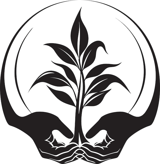 Insignia gráfica vectorial de elevación de hojas Conexión natural Emblema vectorial negro