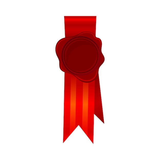 Vector insignia hecha de una ancha cinta de seda de color rojo brillante unida con una roseta con un lugar vacío ilustraciones vectoriales aisladas sobre fondo blanco