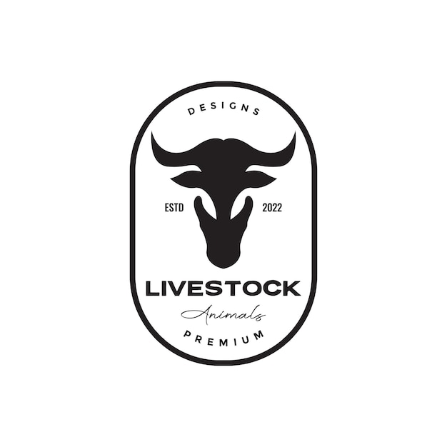 Insignia de hipster con diseño de logotipo de cráneo de vaca vector gráfico símbolo icono ilustración idea creativa