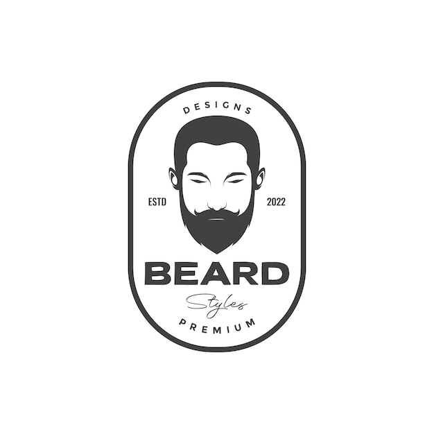 Insignia con hombre fresco y cara de barba diseño de logotipo vector gráfico símbolo icono ilustración idea creativa
