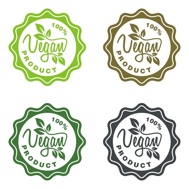 Insignia de ilustración de sellos con letras vectoriales veganas