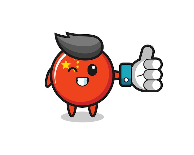 Insignia linda de la bandera de China con símbolo de los pulgares arriba de las redes sociales, diseño de estilo lindo para camiseta, pegatina, elemento de logotipo
