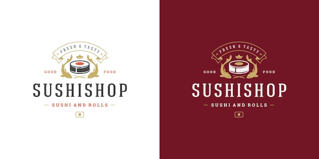 Insignia y logo de sushi restaurante de comida japonesa.