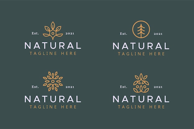Insignia de logotipo abstracto de hojas y árboles naturales