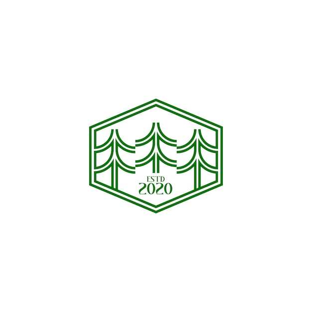 Insignia del logotipo del árbol de pino del esquema Logotipo de la silueta de los pinos