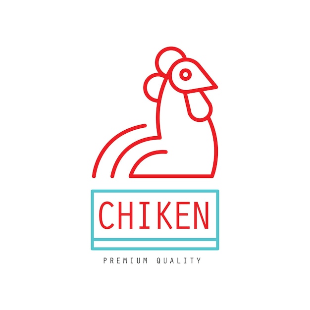 Insignia de logotipo de calidad premium de pollo para productos orgánicos naturales de la granja, envases de alimentos, parrilla de restaurante, vector de barbacoa, ilustración aislada sobre un fondo blanco